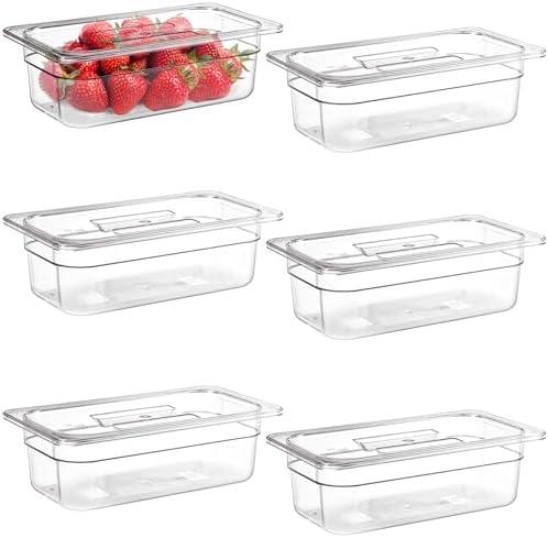 Bekith 3 Pack Plastic Clear Food Pans with Lids, 1/3 Size 4 Inch Deep Stackable Commercial Polycarbonate Pans for Kitchen Restaurant Food Prep, Freezer-Safe, 3 PACK