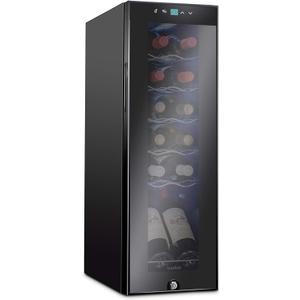 Ivation 12 Bottle Compressor Wine Cooler Refrigerator w/Lock, Large Freestanding Wine Cellar Fridge, 41f-64f Digital Temperature Control Glass Door Black