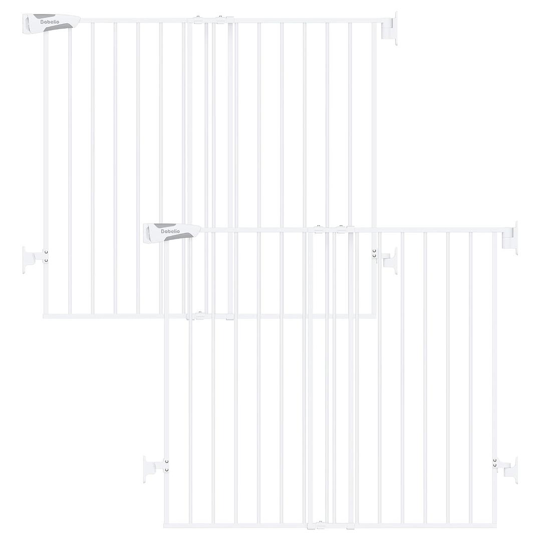 Babelio Baby Gate for Stairs, Kitchen & Doorways, No Bottom Bar| Easy Install| One-Handed Operation| Auto-Close| Hardware Mount Safety Dog Gate (White - B17, 34" H, 26-43" W-Standard 2 Pcs)