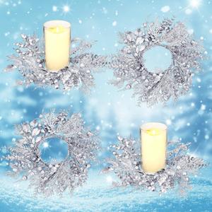 Berlune 4 Pieces Christmas Candle Rings Decorative Candle Holder 4 Inch Mini Christmas Wreaths Xmas Table Wreath Garland for Xmas Wedding Party Living Room Dining Table (Twigs)