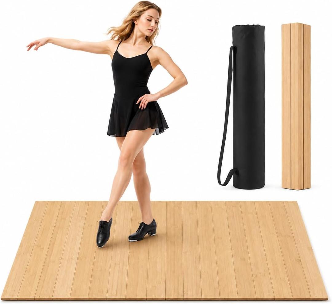 Foldable Tap Dance Floor - Premium Bamboo Portable Tap Board with Non-Slip Backing & Heavy Duty Carrying Bag, Large Dancing Mat for Home Studio, Street, Outdoor Practice
