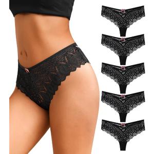J-pone Lace Thongs for Women Sexy High Waisted Underwear Hollow Out Panties String Criss Cross Thong Multipack (Black, XL)