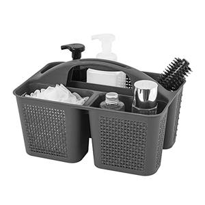 UUJOLY Plastic Portable Shower Caddy Bucket, Cleaning Shower Basket with Handle Compartments Storage Organizer for Bathroom Kitchen College Dorm Sink, Dark Grey