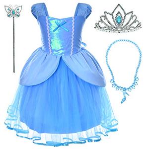 Party Chili Princess Fairy Costume Toddler Girls Birthday Dress Up With Tiara (Fit Heights 32")