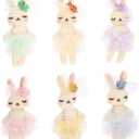 SAFIGLE 6pcs Small Stuffed Bunnies: Mini Plush Easter Bunny Animals, Rabbit Doll in Gingham Dress - Soft Plush Rabbit Dolls for Kids, Perfect for Easter, Playtime and Decoration (12.50X5.00X2.00CM)