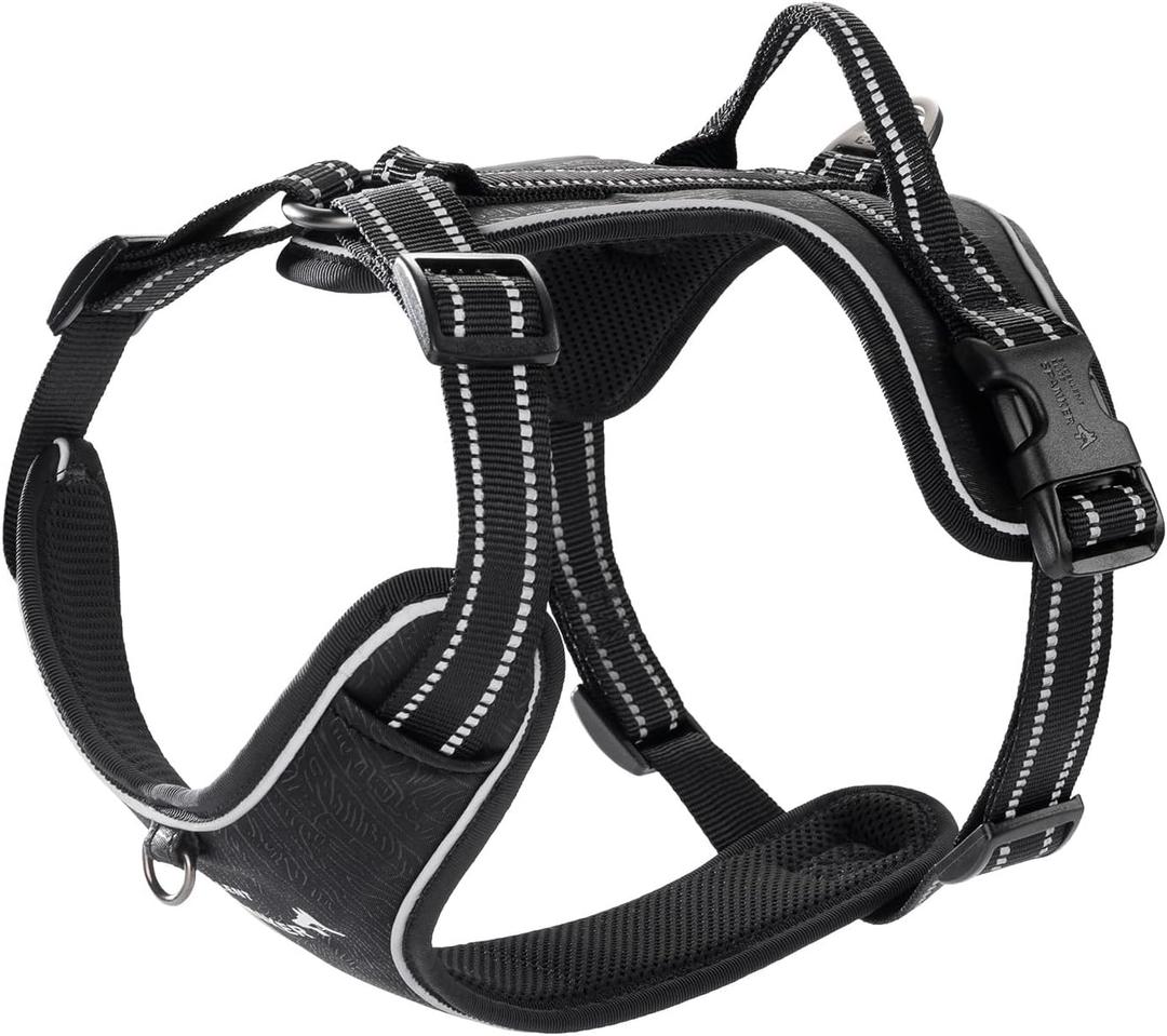 EXCELLENT ELITE SPANKER Nylon Reflective Dog Harness Adjustable No Pull Lightweight EVA Padded Vest Nameplate-Front Clip Service Dog Harness with Buckle for Medium Large Dogs (Black, S)