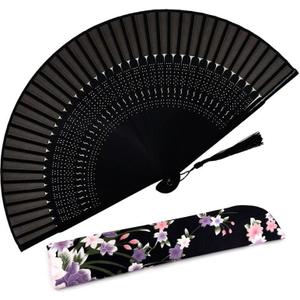 Amajiji Charming Elegant Modern Woman Handmade Bamboo Silk 8.27" (21cm) Folding Pocket Purse Hand Fan (CZT-07)