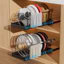 Pull-Out Pots and Pans Organizer, 2 Pack Under Cabinet Pot Lid Holder, Slide Lid Organizers Inside Cabinet, Pot Lid Organizer with 8 Adjustable Dividers & Handle Bracket - Black