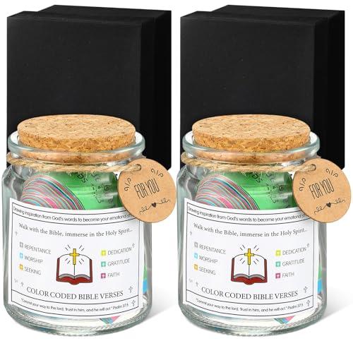 Lunmon 2 Set Bible Verses Christian Gifts Jar for Women Mom Men 144 Cards in 2 Jars for Inspirational Prayer Jar for Birthday Graduation Teacher Valentine Easter Gifts(Walk with This Bible)