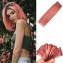 Rose Gold Pink Tape in Hair Extensions Human Hair for Halloween Invisible Tape in Straight Remy Human Hair Extensions (12 Inch-20pcs-30 Gram)