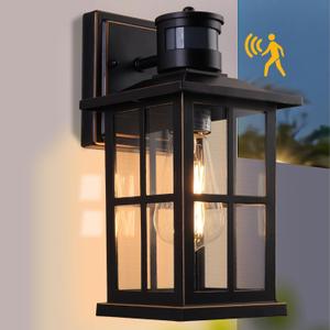 Outdoor Motion Sensor Light, Black Exterior Wall Lighting Fixtures,Dusk to Dawn Motion Sensor Outdoor Lights, Waterproof Front Porch Light Lantern for Garage, Patio. (Black, 1 Pack)
