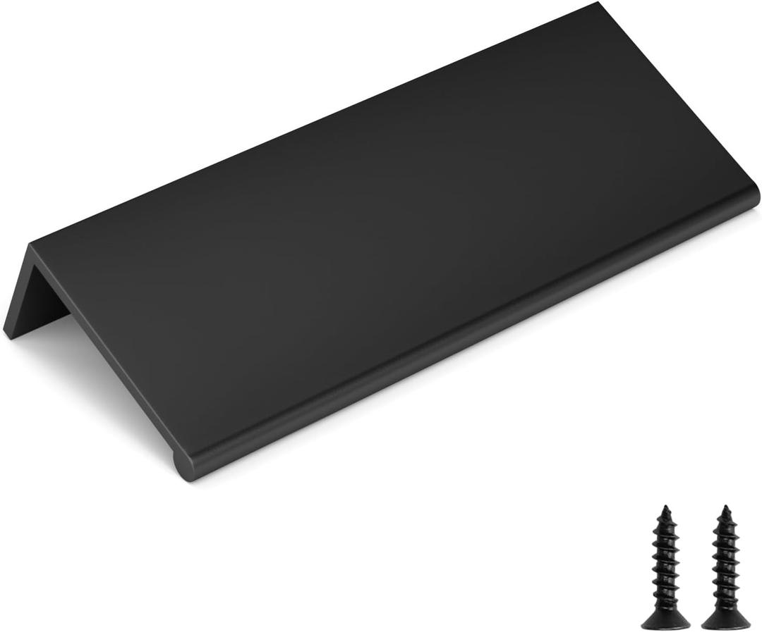 goldenwarm 25 Pack Black Finger Edge Pulls Drawer Finger Pulls Matte Black Kitchen Hardware Handles Bedroom Dresser Drawers, 3in Hole Center