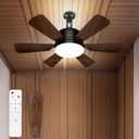 2-in-1 Socket Fan Light with Remote, 18'' Small Ceiling Fans with Lights, 3 Colors 3000K-6500K, 3 Wind Speeds, Modern ceiling fan with Dimmable Led Light Bulb for Bedroom Office Garage Kitchen, Brown