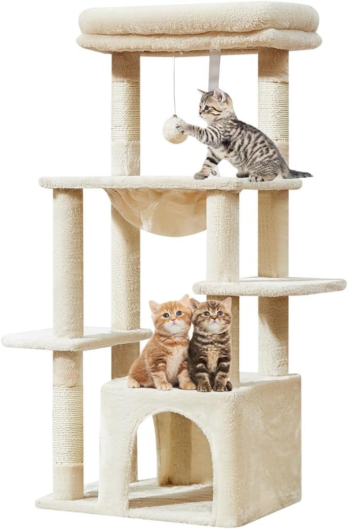 Taoqimiao Cat Tree,39.4-Inch Cat Tower for Indoor Cats,Suitable for Kittens with Luxurious cat condo with Soft Hammock and Luxurious Perch MS027M Beige
