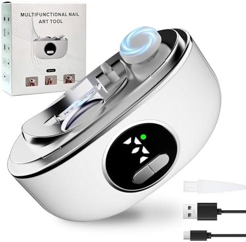 Electric Nail Clipper for Seniors & Adults - Dual-Blade 3-in-1 Automatic Nail Trimmer for Thick Nails with LED Light, Quiet 3-Speed Rechargeable Cutter with Debris Storage