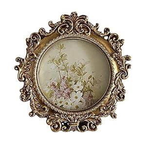 Small Vintage 4x4 Round Picture Frame, Mini Antique Ornate Circle Photo Frame, Table Top Display and Wall Hanging Home Decor