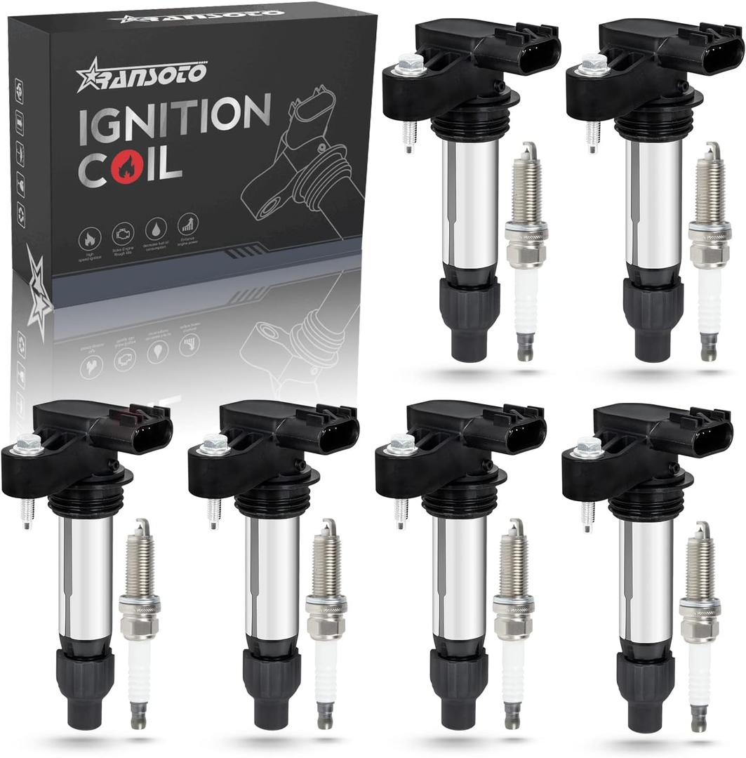 RANSOTO Ignition Coil Pack UF569 & Iridium Spark Plug Compatible with Chevy Traverse Camaro Equinox Impala Buick Enclave GMC Terrain Acadia ATS CTS XTS V6 2.8L 3.0L 3.6L Replaces 12622561 Set of 6