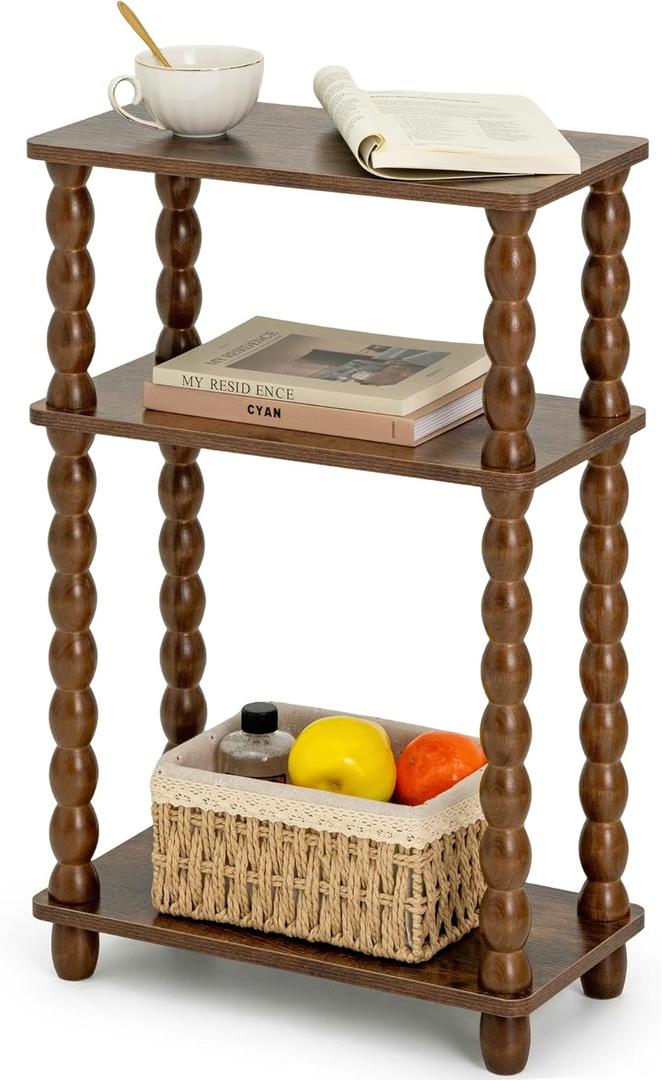 dreampossible Narrow Side Table 3-Tier, Skinny End Table with Solid Wood Legs for Small Spaces, Slim Console Table Nightstand for Living Room Bedroom Sofa Gap, Thin Bedside Table with Storage Shelf