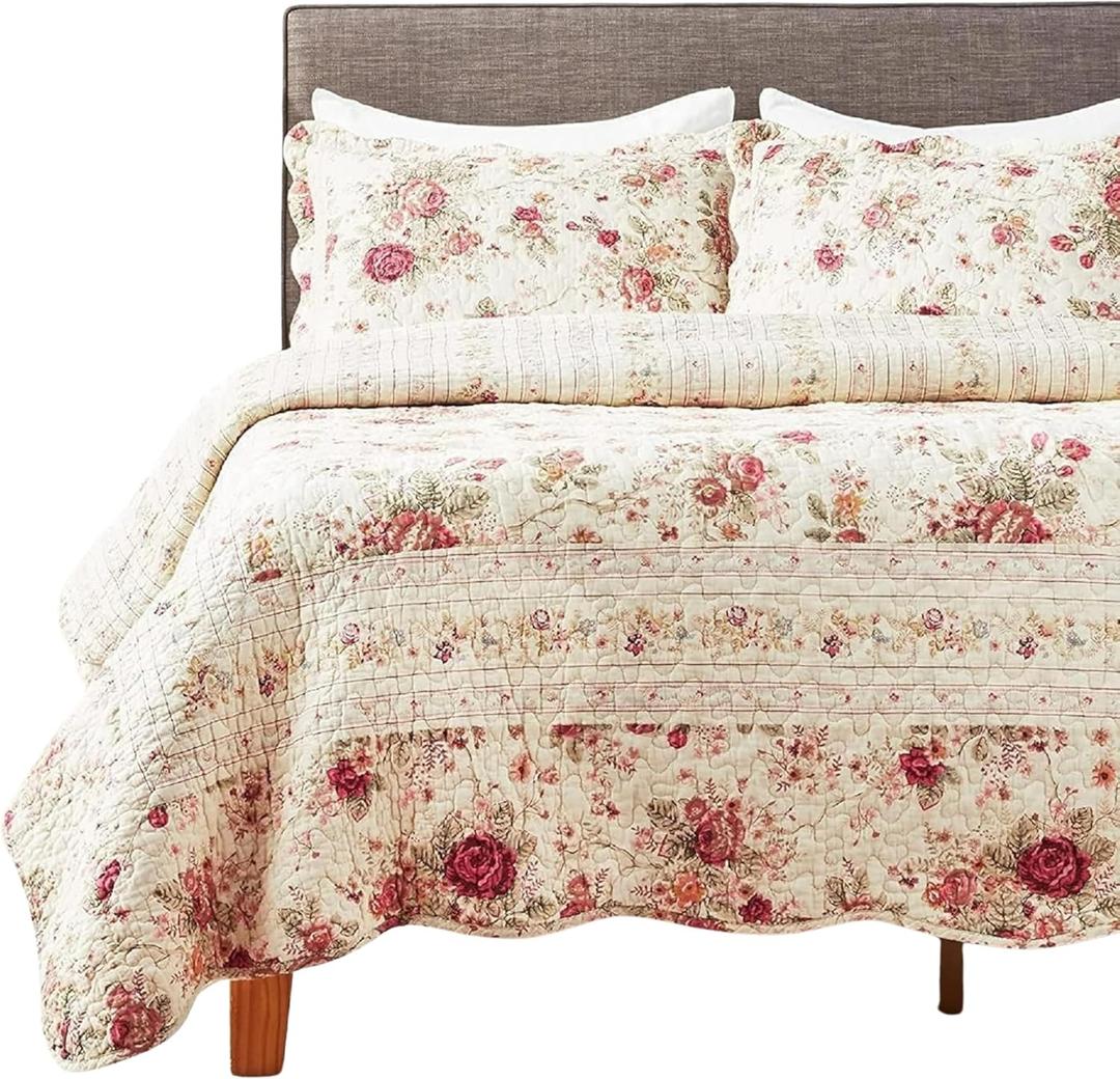 Greenland Home Antique Rose Full/Queen Quilt Set, Ecru