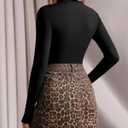 MANGOPOP Women's Mock Turtle Neck Long Sleeve Tops Bodysuit Jumpsuit (Black, XS)