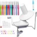 AMZTKDIY Yarn Winder Set with 12 Crochet Hooks | Electric & Manual Ball Winder for Crocheting | Large 10(3.5) oz Capacity, Stepless Speed Control, Low Noise (White-Gray (Manual Capacity 3.5oz))