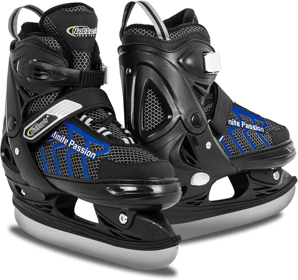 Nattork Adjustable Kids Ice Skate for Boys Girls Adult, Soft Padding and Reinforced Ankle Support Ice Hockey Skates for Beginners, Size: Large(5-8)