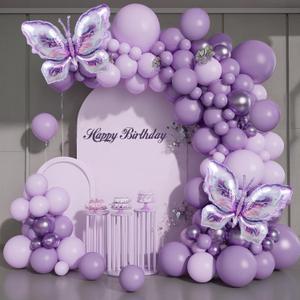 Butterfly Balloons Arch Garland Kit,Light Pastel Metallic Purple Balloons with Lavender Lilac Foil Butterfly for Girl's Birthday Baby Shower Wedding Mother's Day Valentines Party Decorations