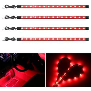 YM E-Bright Car Led Strip Lights for Golf Cart Underglow Motorcycles Marine Boat Kayak Interior Exterior 5050 Chipset 15SMD Waterproof IP67 12V,Red(Pack of 4)