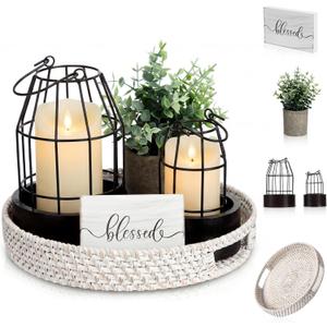 Mumufy Modern Rustic Farmhouse Candle Lantern Set of 5 (Candles are Not Included), Decorative Lanterns for Living Room Table Centerpieces Fireplace Mantle Modern Home Decor(Small,Black, Brown)