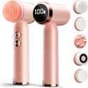 Electric Face Scrubber with Led Display & Facial Cleansing Brush - 6-in-1 Exfoliating Kit, 3 Speeds, IPX6 Waterproof Face Brush for Deep Cleaning, Massage & Gentle Exfoliation-Pink