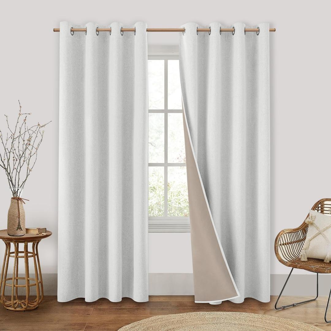 HOMEIDEAS Sage Green 100% Blackout Curtains, 2 Panels Faux Linen Room Darkening Curtains 52 X 84 Inches Thermal Insulated Grommet Fall Drapes for Living Room, Bedroom