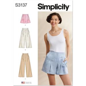 Simplicity SS3137D5 Misses' Pleated Shorts and Pants Sewing Pattern Packet, Design Code S3137, Sizes 4-6-8-10-12