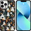 Cute Small Spooky Halloween Ghost Phone Case, Flower Ghost iPhone 13 Pro Max Case, Non-Slip Pattern Design, Soft Silica Gel Frame Support Phone Case for Teen Girls and Boys, Women and Men