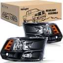 Nilight Headlight Assembly 2009 2010 2011 2012 2013 2014 2015 2016 2017 2018 Ram 1500 2500 3500 Pickup Quad Headlamp Assembly Replacement Black Housing Amber Corner Clear Lens,(Only for Quad Models)