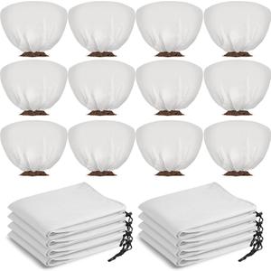 12 Pcs Winter Plant Covers Freeze Protection 39.4x23.6 Inch Horizontal Shrub Tree Rose Plant Protection Bags Frost Blanket with Drawstring for Fall Winter Outdoor Garden Planting (White)
