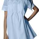 Womens Summer Lace Mini Babydoll Dress Ruffled Collar Short Sleeve Loose Mesh Swing Elegant Flared Sundress (Blue, S)