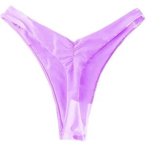 YELAIVP Women's Ruched Back Bikini Bottoms High Cut Bathing Suit Bottoms Cheeky Thong Swimsuit Bottom (Medium, 886_light Purple)