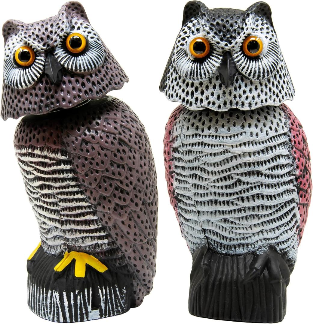 Owl Decoy to Scare Birds Away Scarecrow Fake Owl with Rotating Head 12 inch Tall (Set of 2)