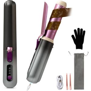 Cordless Curling Iron, Smofrees 8000mAh USB Rechargeable Travel Curling Wand with Protective Cover, 32MM Portable Curling Iron with 100 Million Negative Ion, 3 Temperature Settings, Gradient Gray