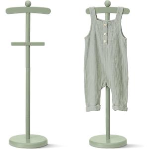 Bucherry Baby Clothes Display Stand Wooden Baby Shower Centerpiece Adjustable Height Circle Shaped Dress Hanger Doll Dress and Outfit Stand Rack Hand Assembled Hangers Display Set (Sage Green,1 Pack)