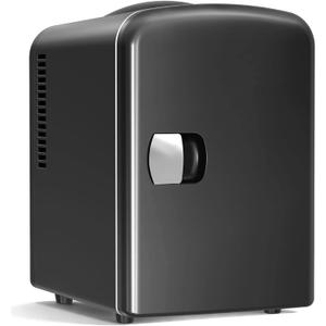 Antarctic Star 4L/6 Can Portable Mini Fridge,Personal Compact Refrigerator,Small Cooler for Food,Drinks or Skin Care, AC/DC for Bedroom, Car, Office & Dorm, Black