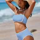 Pink Queen 2026 Women's High Waisted Bikini Sets Two Piece Swimsuit Color Block High Cut Bathing Suits Beach (Blue, S)