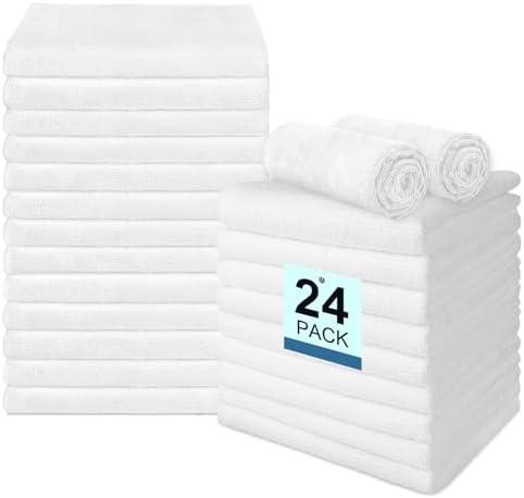 UNIMADE 24 Pack Hand Towels Set - Highly Absorbent and Quick Drying Microfiber Gym Towels, Premium Wash Cloths for Bathroom, Salon, Gym, Shower, Hotel, and Spa - 16x27 inch (White)