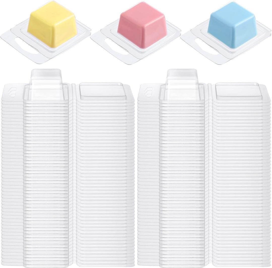 Wesiti Wax Melt Molds Clear Empty Plastic Wax Melt Clamshells Container Pet Single Cube 1 oz Candle Molds for DIY Chocolates Wickless Candles Soap Making(200 Pcs)