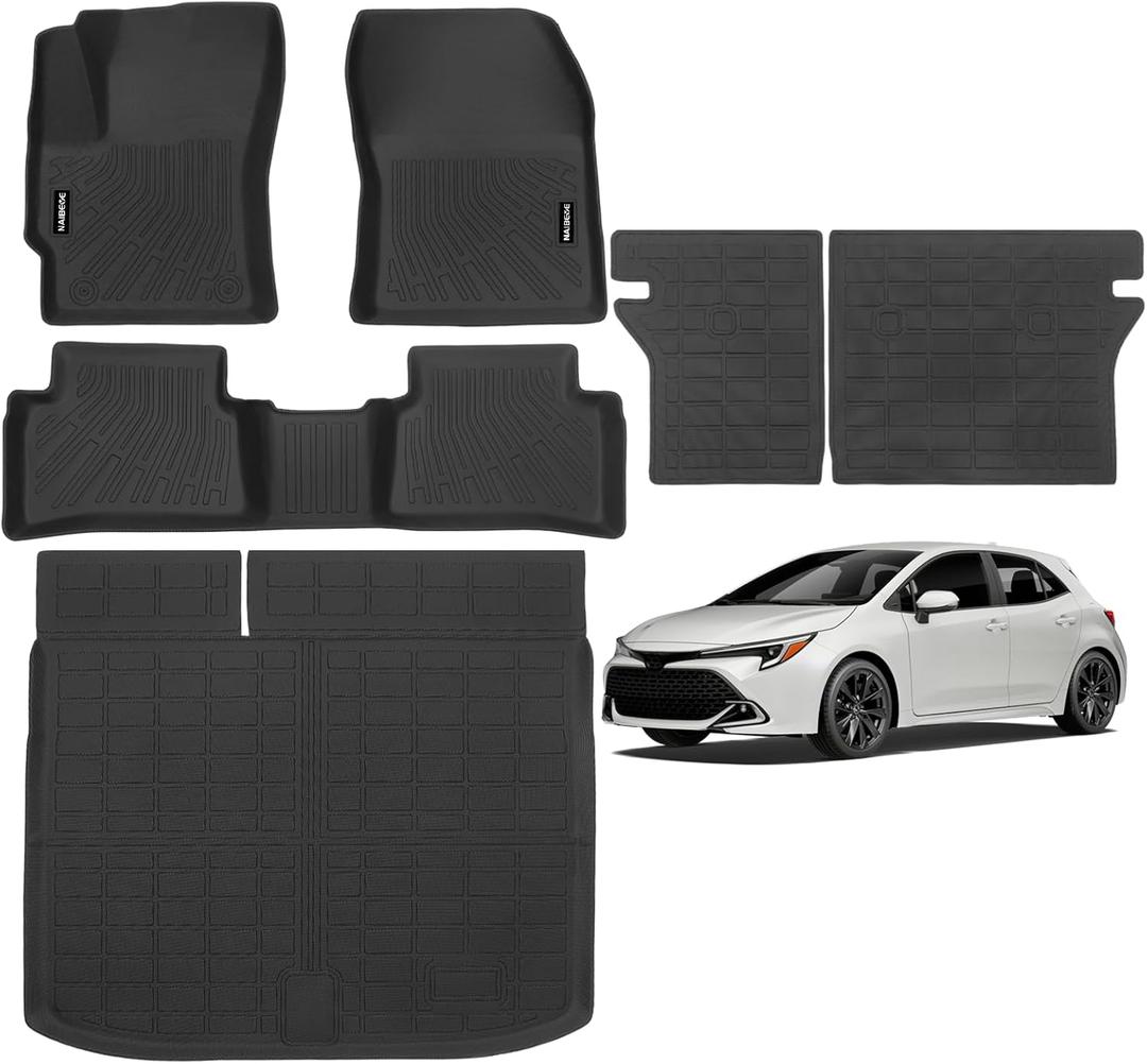 Naibeve Floor Mats for Toyota Corolla Hatchback 2019-2025 2026(Not for Corolla Cross & Sedan)- All Weather for Corolla Hatchback Floor Mats Trunk Mat Backrest Mats Accessories