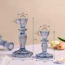 Blue Candlestick Holders Set of 6, Taper Candle Holders, 4.3" H & 6.3" H Glass Candle Holder for Candlesticks & Pillar Candles, Candle Holder for Table Centerpieces and Wedding Decor