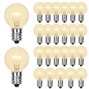 Doratale G40 Replacement Light Bulbs, 5 Watt Frosted White Globe Incandescent Bulbs fits E12 Candelabra Base, Christmas String Lights Bulbs for Indoor Outdoor Patio Decor, 2200K Warm White -25 Pack