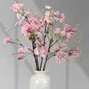 Giegxin 35in Pink Artificial Cherry Blossom Branches Fake Spring Faux Cherry Blossom Branch Intertwined with Green Budding Long Stem 3 Pcs for Vase Floral Arrangement Wedding Party Spring Decoration