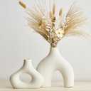 AWNR White Ceramic Vase Set of 2 for Modern Home Decor, Minimalist Round Donut Flowers Vase for Centerpieces Unique Neutral Boho Vase for Living Room Tv Stand Dining Room Dinner Table Decoration