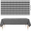 3pcs Black White Checkered Tablecloths Halloween, Rectangle Plastic Gingham Table Cover 54x108in Halloween Decor Harlequin Collection Wonderland Tea Party Supplies for Camping Picnic Birthday Party